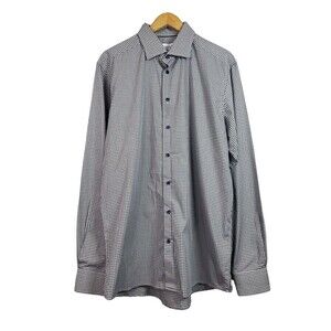 Eton Shirt Mens Gray Blue White Contemporary Button Up Long Sleeve Check 17 43